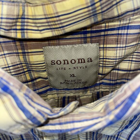 Men’s XL Sonoma Plaid Button Up Short Sleeve Shirt With Pocket - Picture 3 of 6